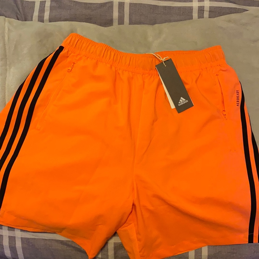 Orange adidas shorts size L